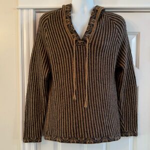 Peruvian Alpaca Striped Hoodie Sweater Handmade Free Size (fits S-M Best) Brown